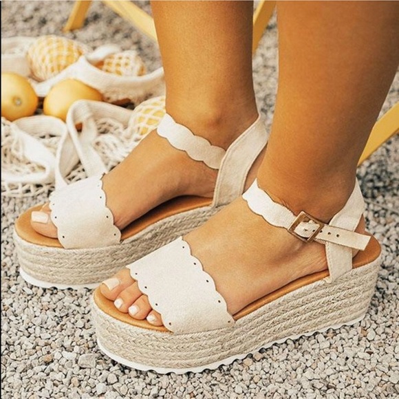 scalloped platform espadrille sandal